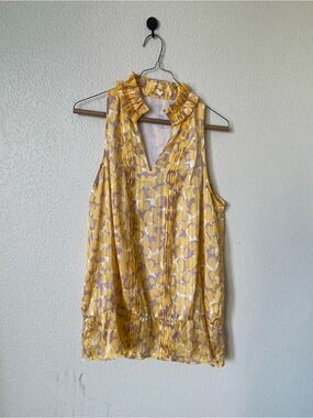 The Limited Yellow Floral Ruffle Sleeveless Blouse